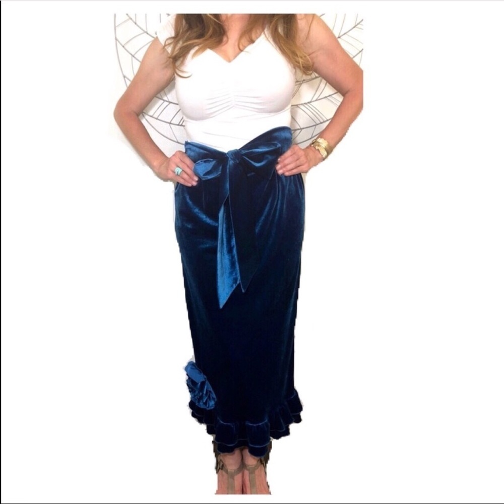 Sharon Tang Ruffle Flower Royal blue velvet skirt